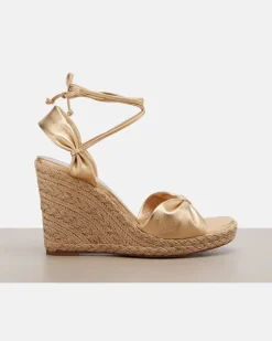 Espadrille-Wedges Carina aus Metallic-Leder Gold