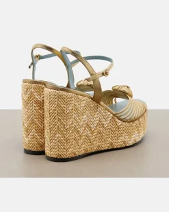 Espadrille-Wedges Cœur Royal aus Leder Gold