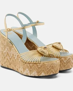 Espadrille-Wedges Cœur Royal aus Leder Gold