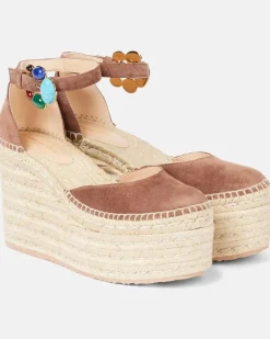 Espadrille-Wedges Shanti 100 aus Veloursleder Braun