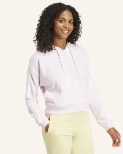 Essentials 3-Streifen French Terry Kapuzenjacke pink Weiss