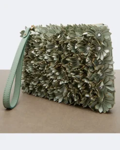 Etui Small aus Leder mit Kristallen GrüN