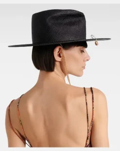 Fedora-Hut aus Stroh Schwarz