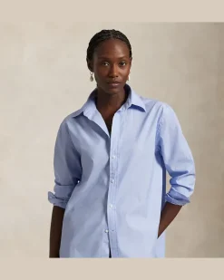 Fil-à-Fil-Baumwollhemd mit Oversize-Fit Blue