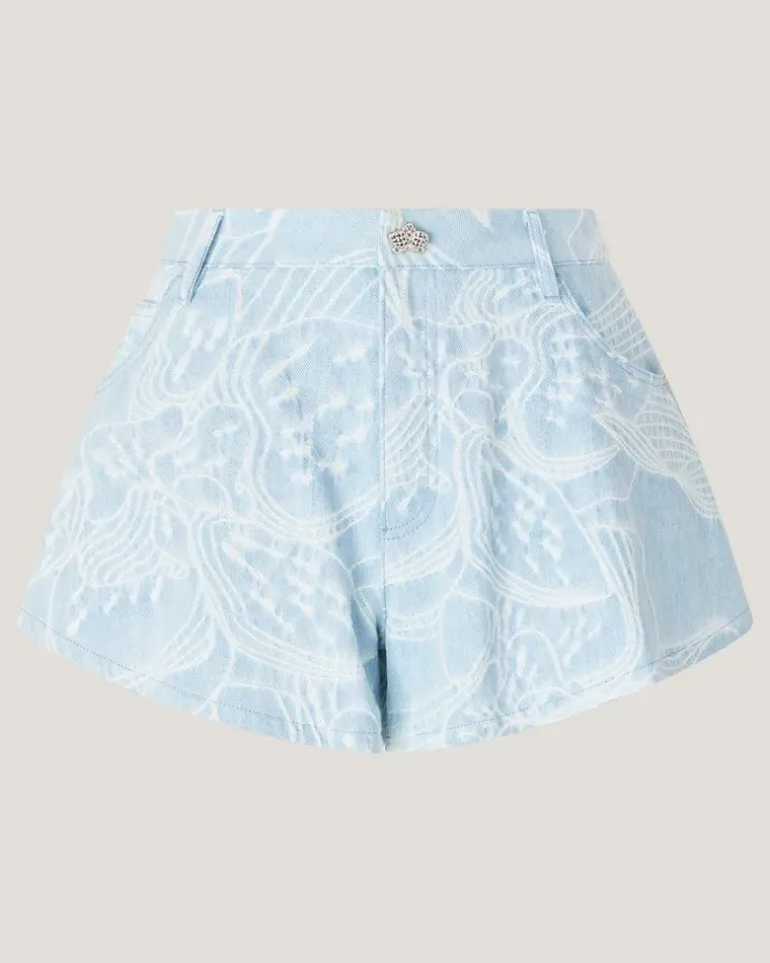 Flared jacquard orchid denim shorts Blue
