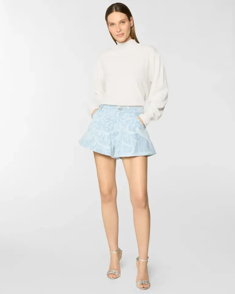 Flared jacquard orchid denim shorts Blue