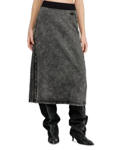 Fleece-Baumwollrock mit Seitenstreifen - Röcke - Damen - Grau