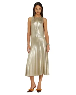 Fließendes Metallic-Midikleid mit offenem Rücken - Kleider - Damen