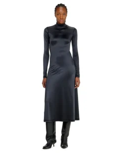 Fließendes Midikleid mit Rollkragen - Kleider - Damen - Schwarz