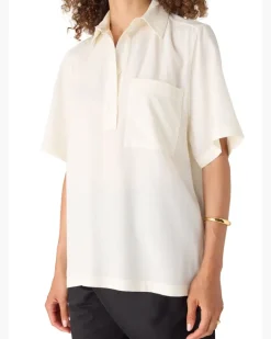 Fließendes Poloshirt Off-White