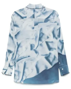 Flowers Pyjama-Oberteil aus Satin - Blau