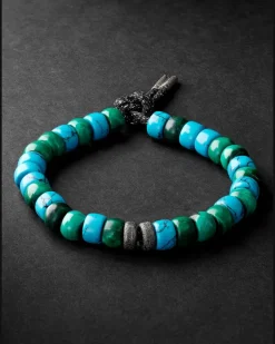 Forte Beads White and Blackened Gold, Turquoise and Malachite Bracelet Blue