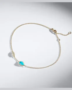 Fußkettchen Riviera aus 18kt Gelbgold mit Diamant und Türkis