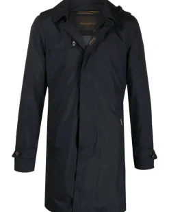 Geknöpfter Trenchcoat mit Kapuze - Blau