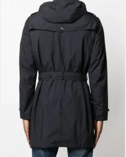 Geknöpfter Trenchcoat mit Kapuze - Blau