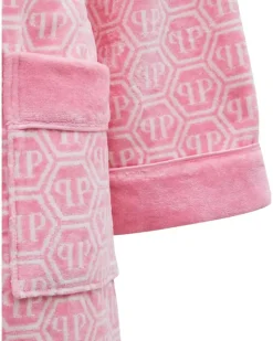 Gemusterter Bademantel mit Kapuze - Rosa
