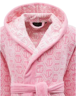Gemusterter Bademantel mit Kapuze - Rosa