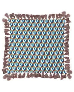 Geometrische Überwurf mit Quasten - Blau