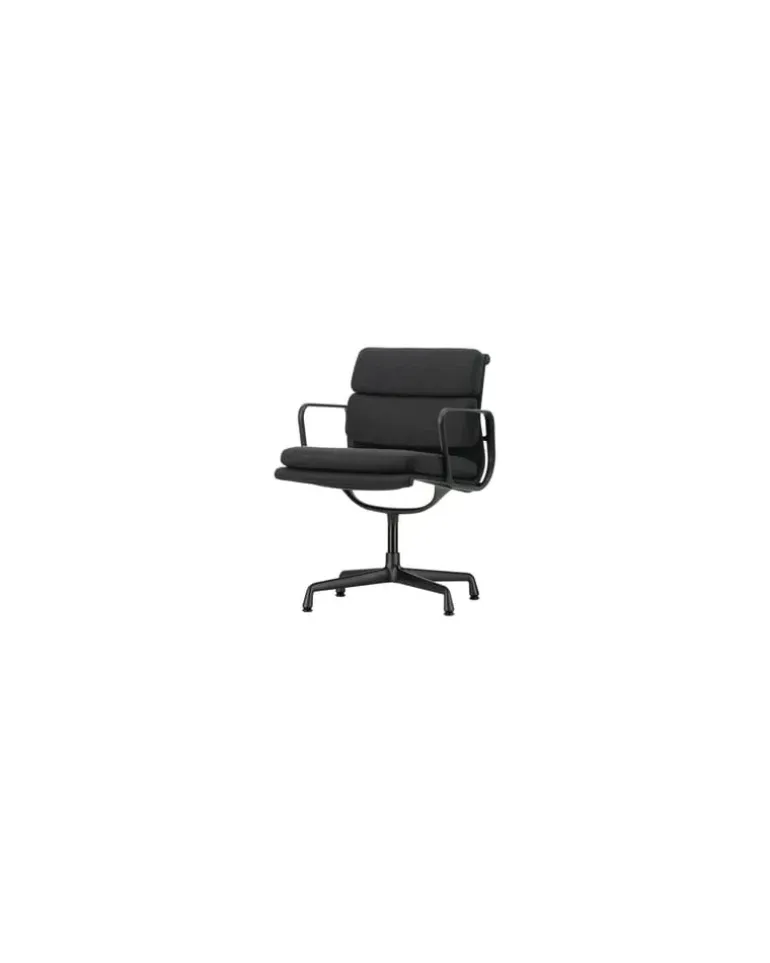 Gepolsterter Sessel Soft Pad - Schwarz - Aluminium-Druckguß - Designer Charles & Ray Eames