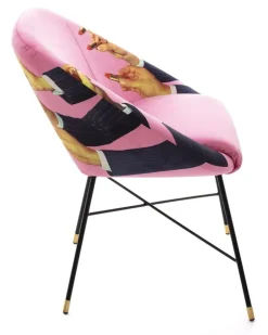 Gepolsterter Stuhl mit Lippenstift-Print - Rosa