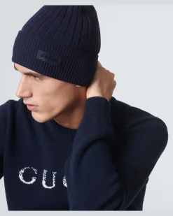 Gerippte Beanie aus Wolle Blau