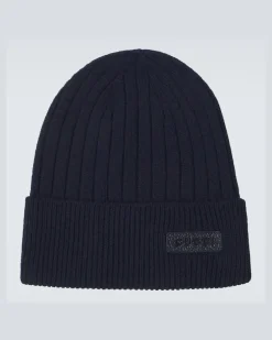 Gerippte Beanie aus Wolle Blau