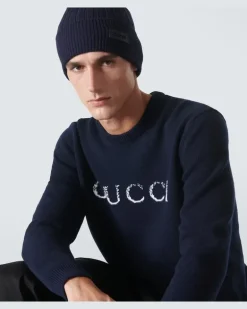 Gerippte Beanie aus Wolle Blau