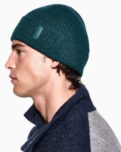 Gerippte nahtlose Beanie aus Kaschmir mit Umschlag GrüN