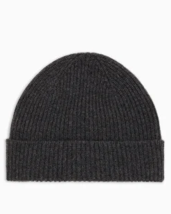 Gerippte nahtlose Beanie aus Kaschmir mit Umschlag Grau