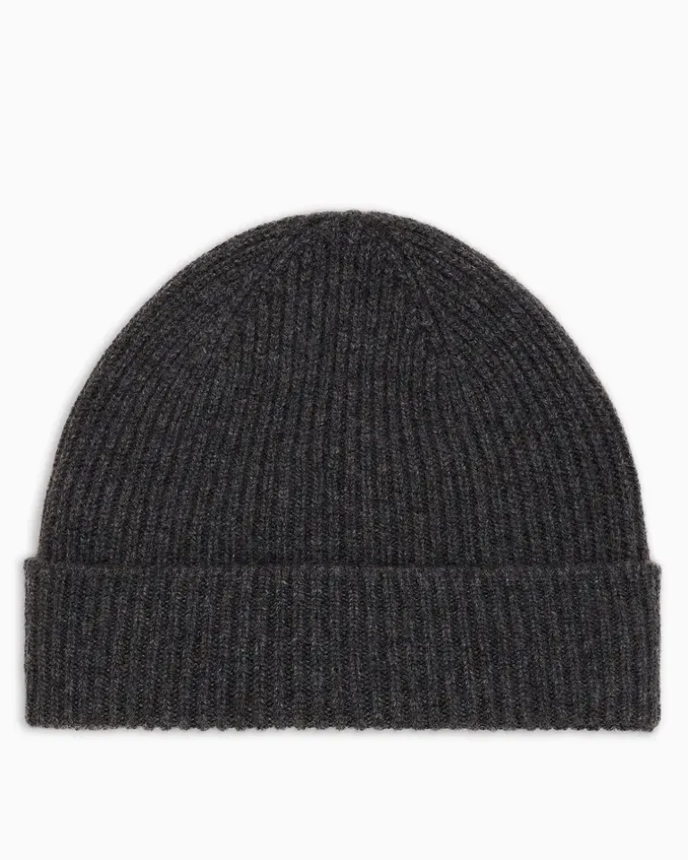 Gerippte nahtlose Beanie aus Kaschmir mit Umschlag Grau