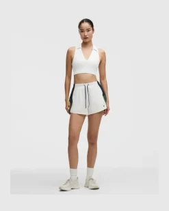 Gerippter Tennis-Longline-BH mit Kragen Mittlerer Halt für B/C-Cups für Frauen – Größe in Weiß