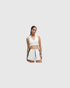Gerippter Tennis-Longline-BH mit Kragen Mittlerer Halt für B/C-Cups für Frauen – Größe in Weiß
