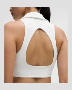 Gerippter Tennis-Longline-BH mit Kragen Mittlerer Halt für B/C-Cups für Frauen – Größe in Weiß