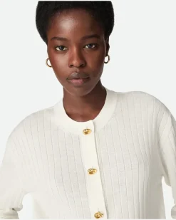Gerippter Wollcardigan-Weiss - Damen