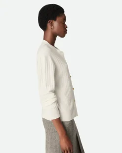 Gerippter Wollcardigan-Weiss - Damen