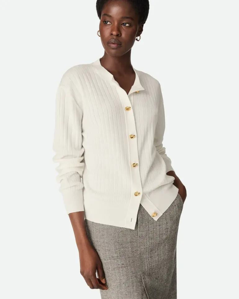 Gerippter Wollcardigan-Weiss - Damen