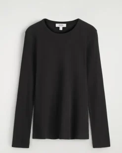 Geripptes Langarmshirt Aus Jersey Schwarz