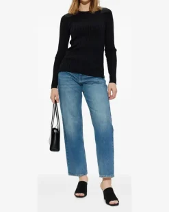 Geripptes Langarmshirt - Schwarz