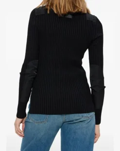 Geripptes Langarmshirt - Schwarz