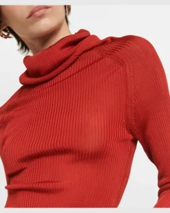 Geripptes Rollkragentop Rot