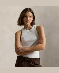 Geripptes Tanktop aus Baumwollstretch White