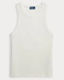 Geripptes Tanktop aus Baumwollstretch White