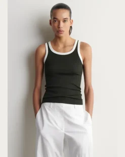 Geripptes Tanktop Aus Baumwolle Schwarz