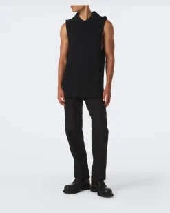 Geripptes Tanktop aus Schurwolle mit Kapuze Schwarz