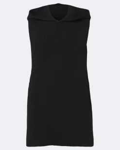 Geripptes Tanktop aus Schurwolle mit Kapuze Schwarz