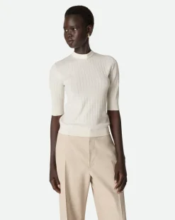 Geripptes Wolltop-Weiss - Damen