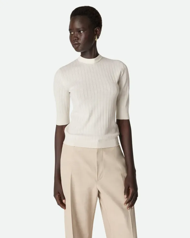 Geripptes Wolltop-Weiss - Damen