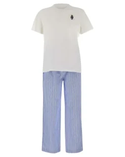 Gestreifter Pyjama mit Stickerei - Weiß