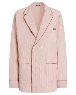 Gestreifter Vanity Bademantel in Knitteroptik - Rosa