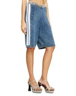 Gestrickte Shorts mit sportlichen Streifen - Kurze Hosen - Damen - Blau